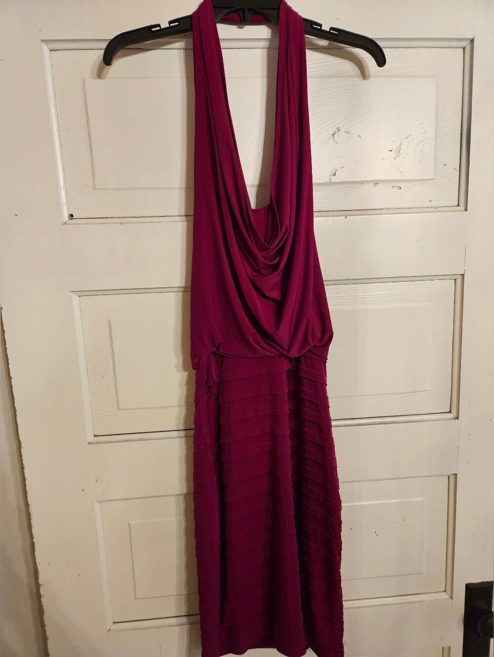 Maggy London Deep Raspberry Backless Cowl Midi Dress